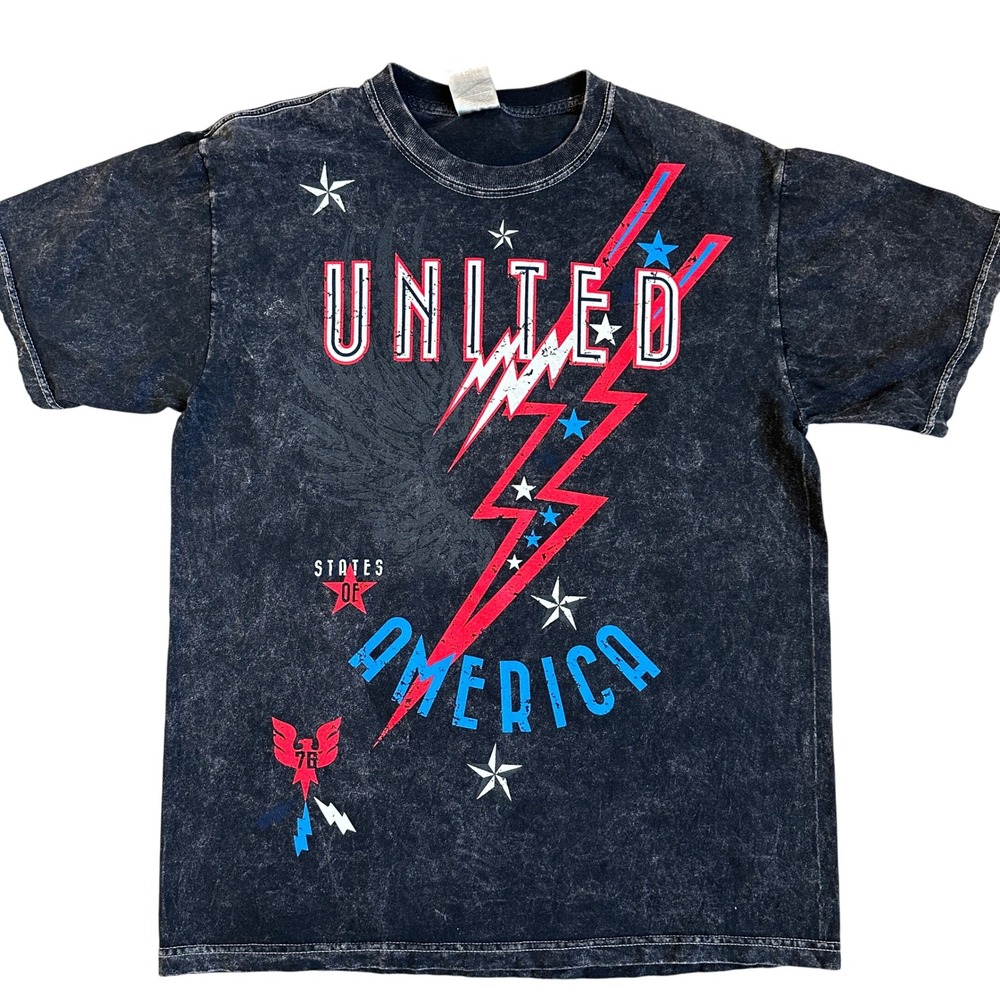 VTG United States of America 1776 Acid Wash Graphic‎ TShirt Med Black Patriotic - Picture 2 of 5